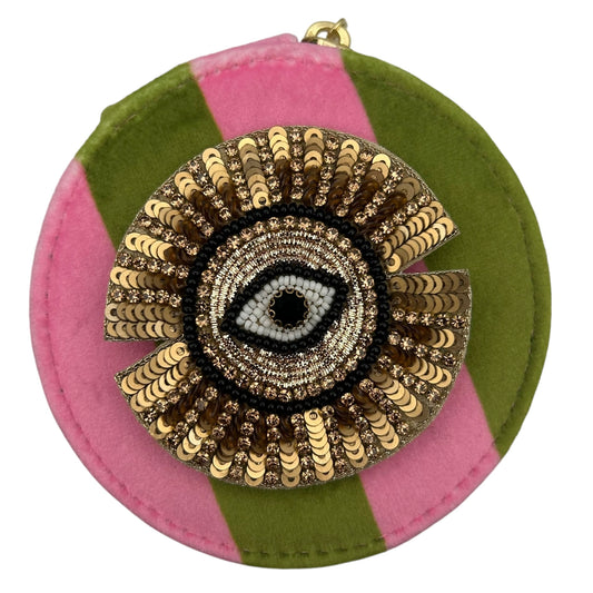 Jewellery Travel Pot in chartreuse stripe - Sunray Eye pin