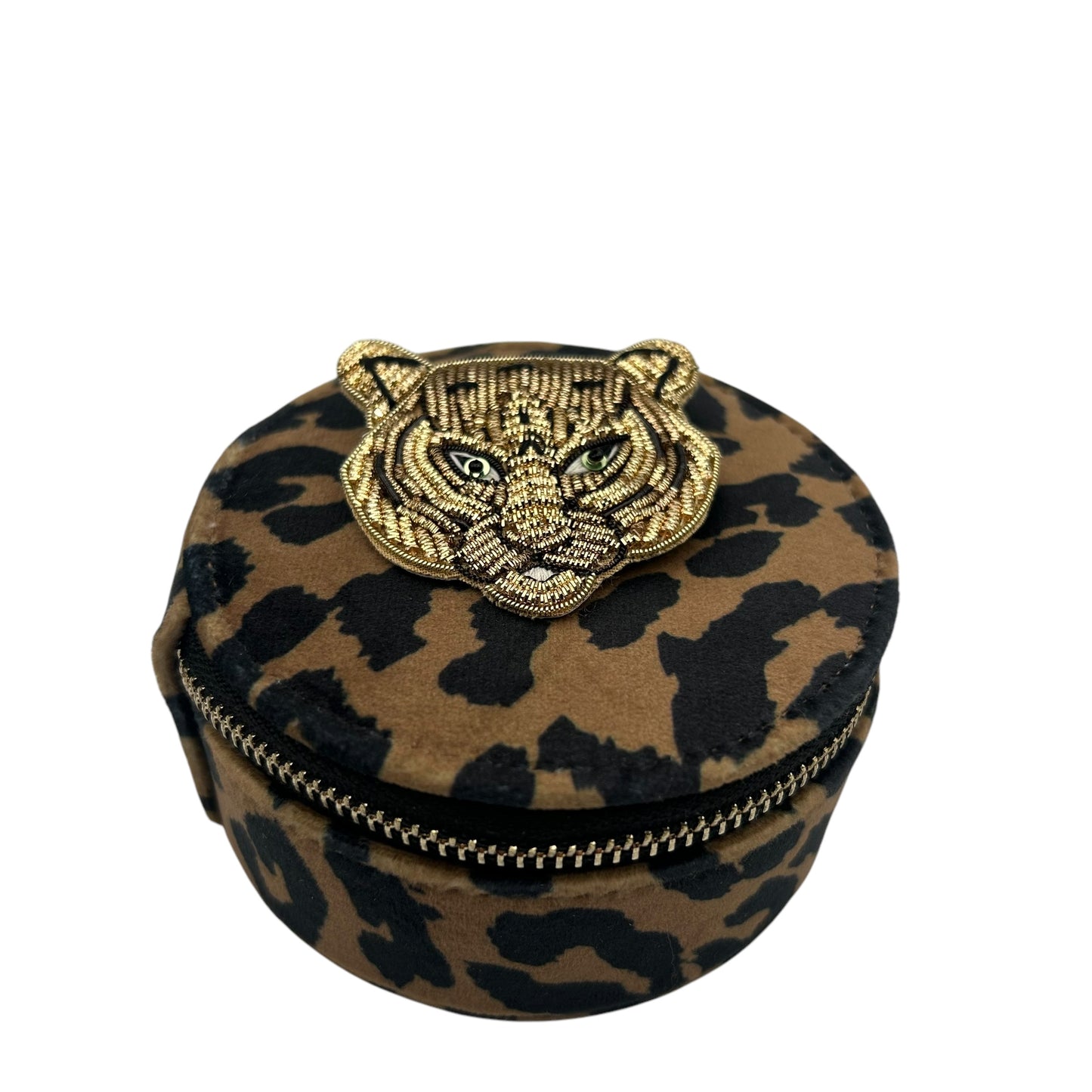 Jewellery Travel Pot in leopard print - Tiger Head pin