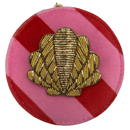Jewellery Travel Pot in pink stripe - Shell brooch
