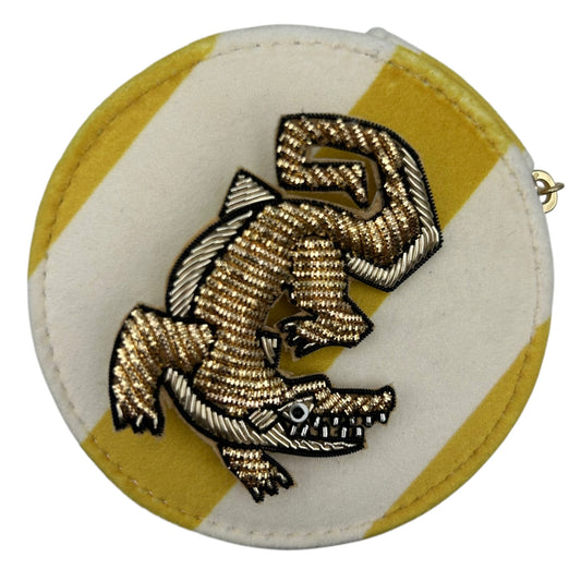 Jewellery Travel Pot in yellow stripe - Crocodile brooch