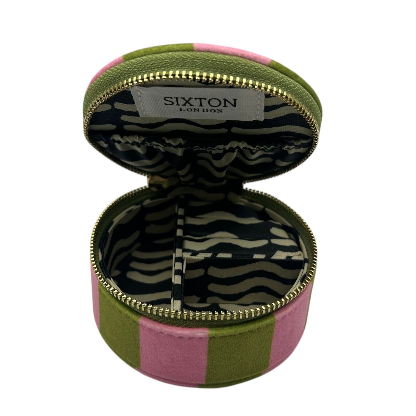 Jewellery Travel Pot in chartreuse stripe - Leopard pin