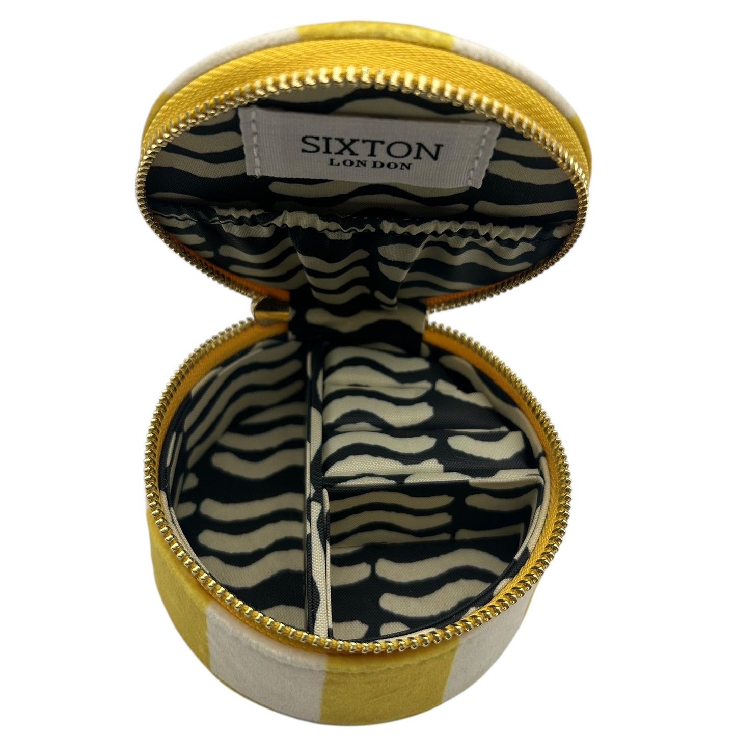 Jewellery Travel Pot in yellow stripe - Palm Tree brooch