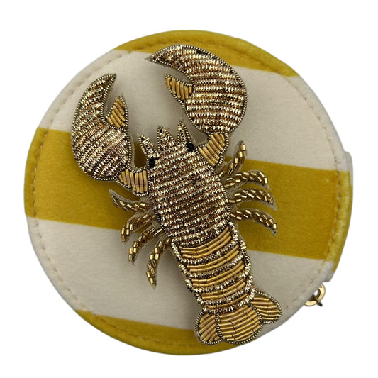 Jewellery Travel Pot in yellow stripe - Lobster brooch