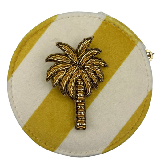 Jewellery Travel Pot in yellow stripe - Palm Tree brooch