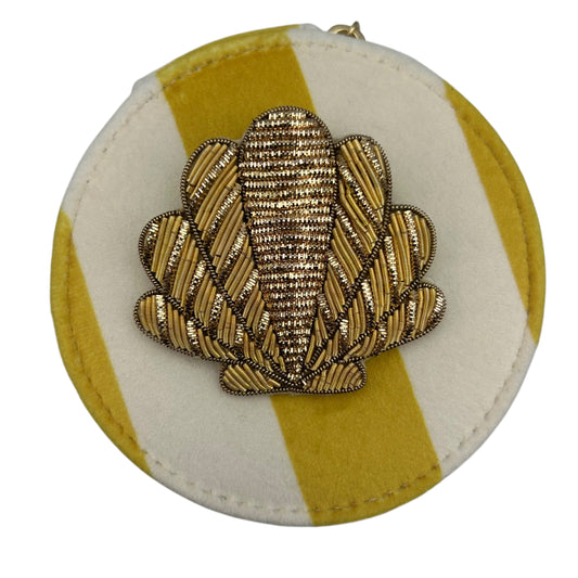 Jewellery Travel Pot in yellow stripe - Shell brooch