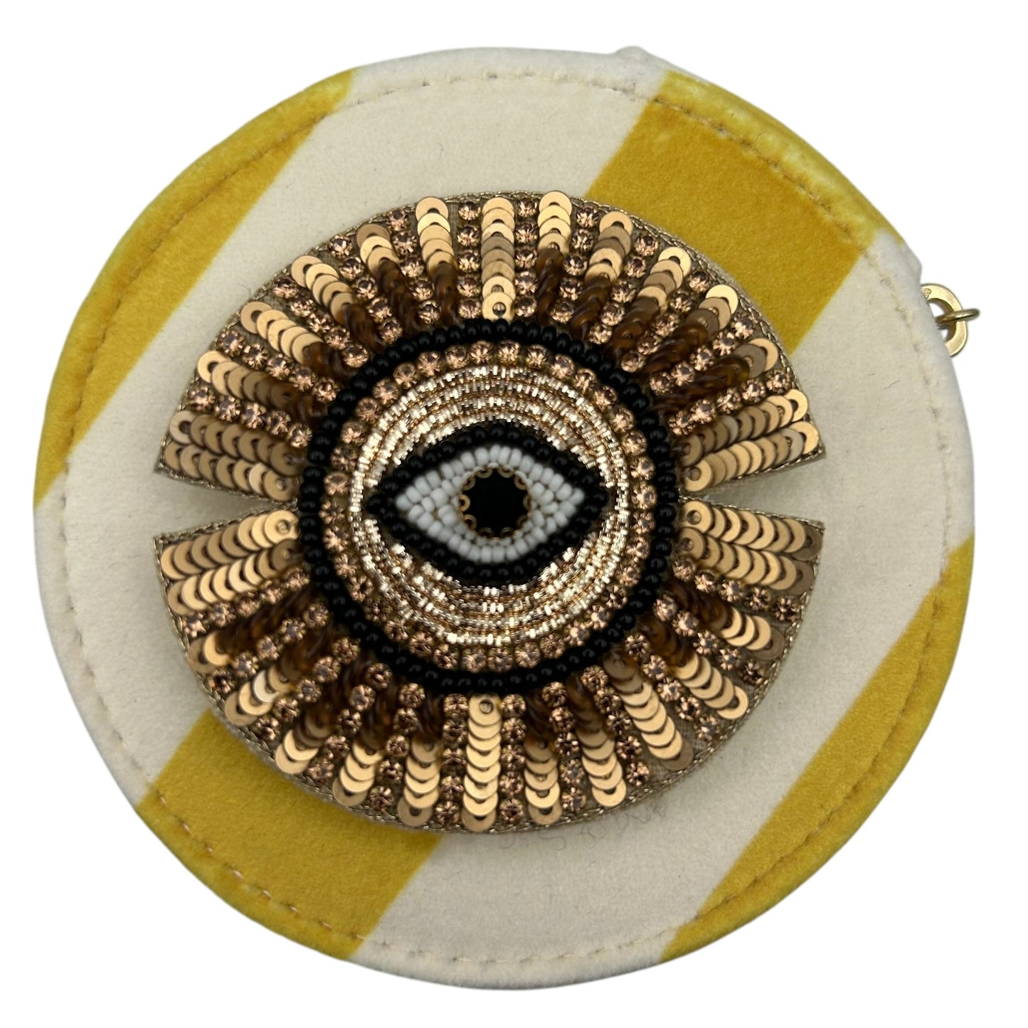 Jewellery Travel Pot in yellow stripe - Sunray Eye brooch