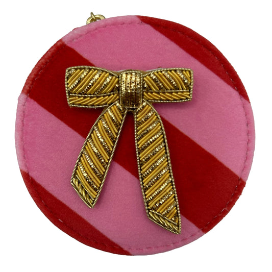 Jewellery Travel Pot in pink stripe - Bow brooch