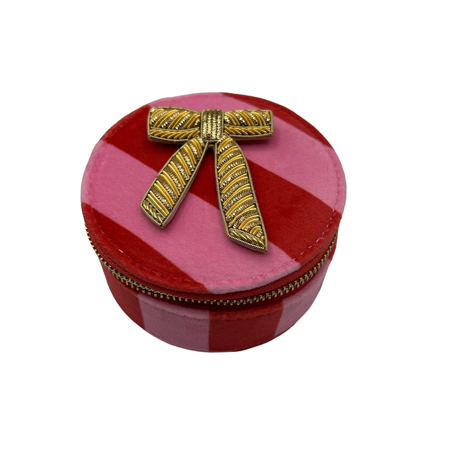 Jewellery Travel Pot in pink stripe - Bow brooch