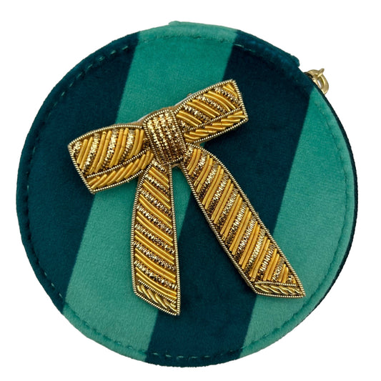 Jewellery Travel Pot in teal stripe - Bow brooch
