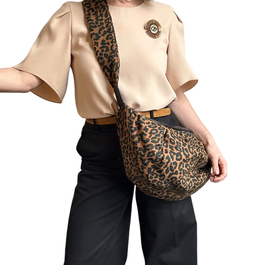 Brixton cross body sling bag - brown leopard print - large