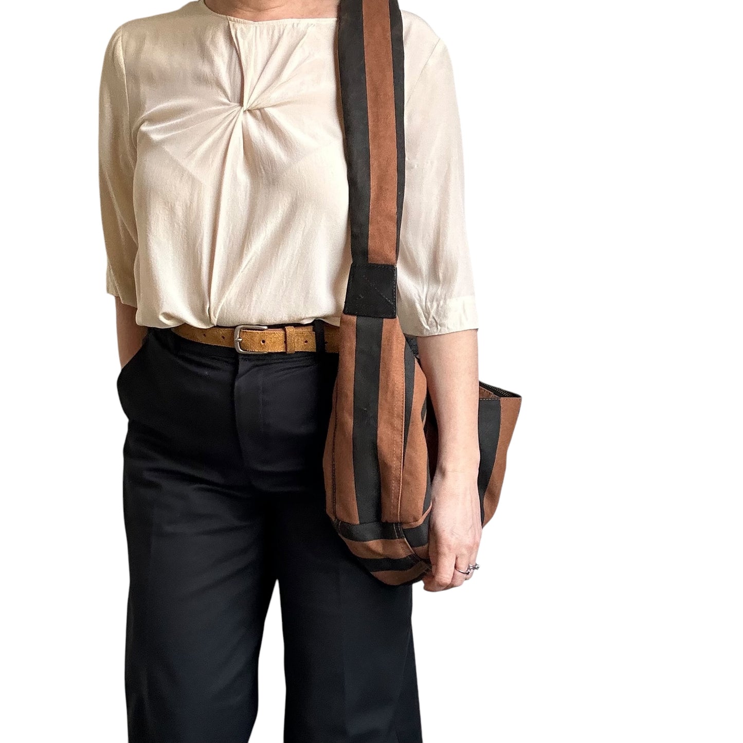 Brixton cross body sling bag - brown & black stripe - large