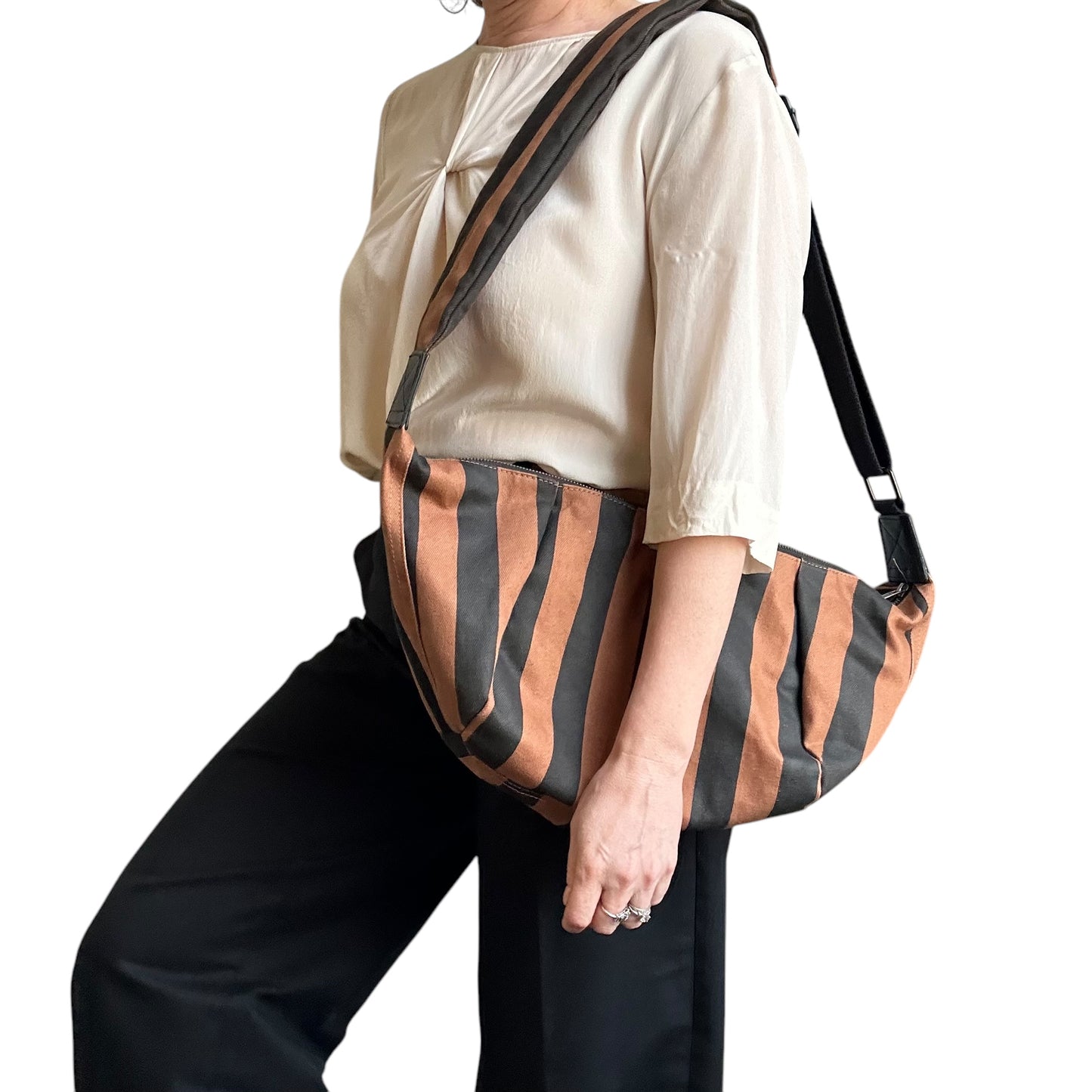 Brixton cross body sling bag - brown & black stripe - large