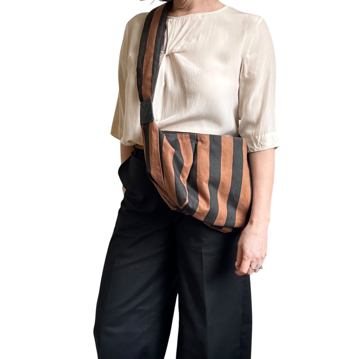 Brixton cross body sling bag - brown & black stripe - large