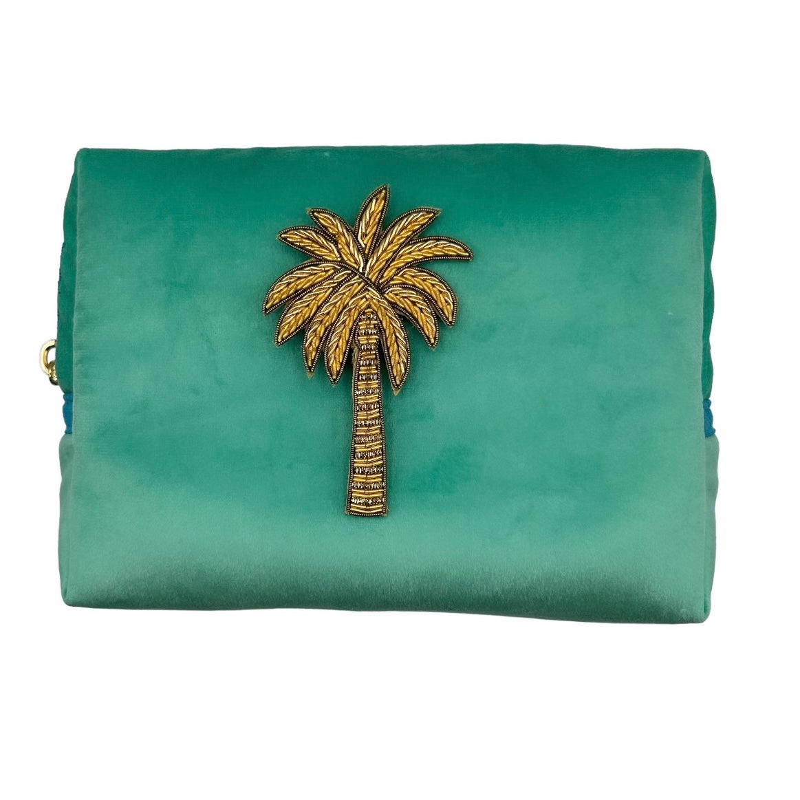 Marine makeup bag & gold palm tree brooch
