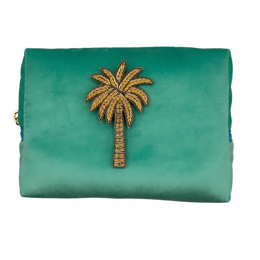 Marine makeup bag & gold palm tree brooch