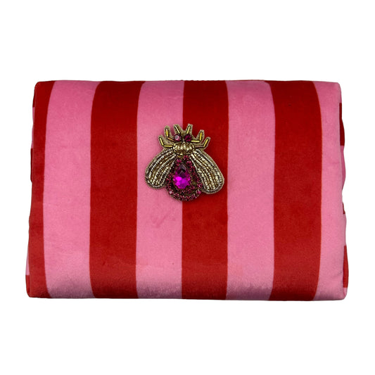 Pink stripe makeup bag with Pink Jewelled Insect brooch (two sizes)