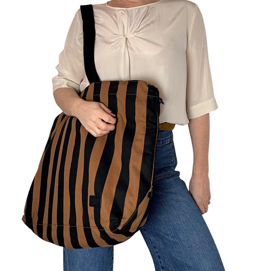 Weekend tote bag - Striped Brown & Black