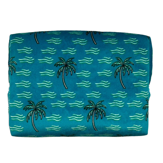 Teal palm tree makeup bag - recycled velvet (two sizes)