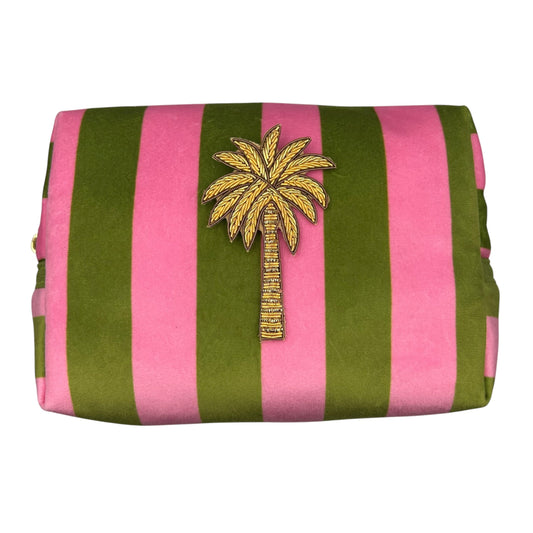 Chartreuse stripe make-up bag with Palm Tree pin