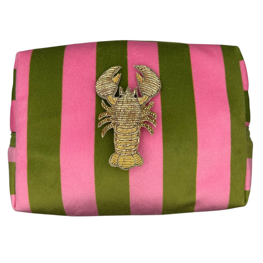 Chartreuse stripe make-up bag with Lobster pin