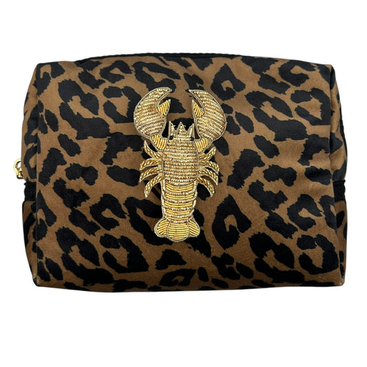 Leopard print makeup bag with Lobster brooch (two sizes)