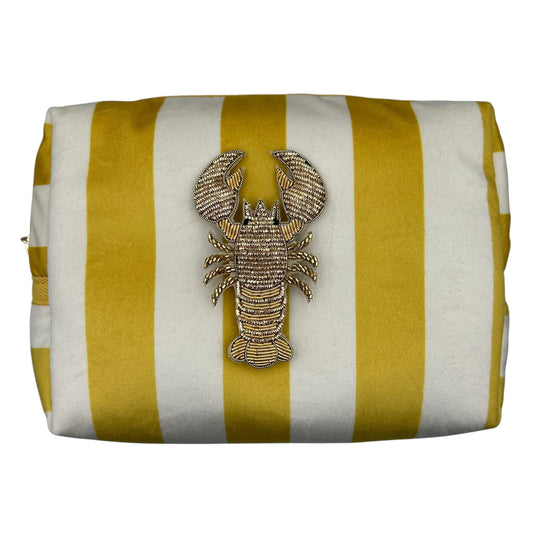 Yellow stripe make-up bag with Lobster pin