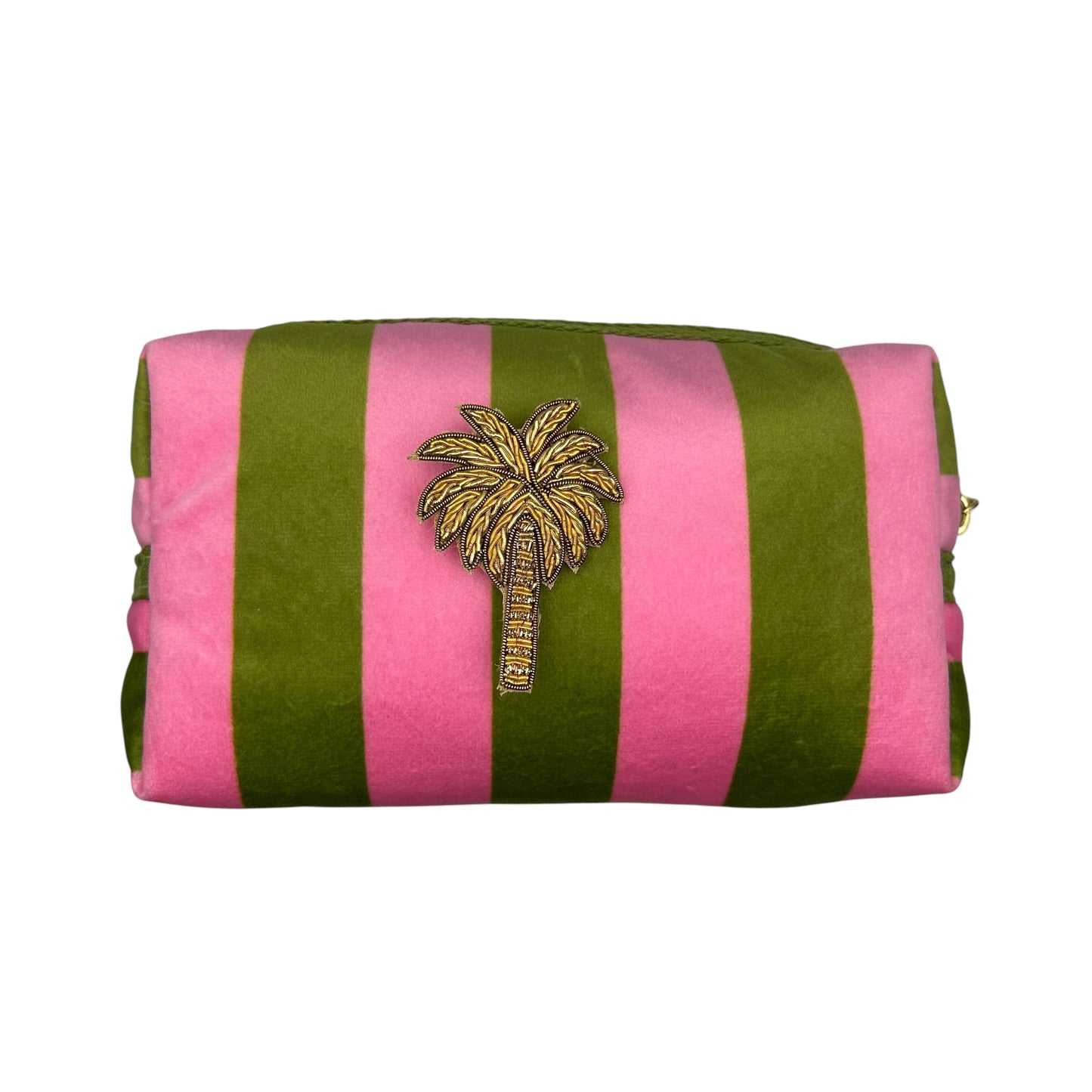 Chartreuse stripe make-up bag with Palm Tree pin