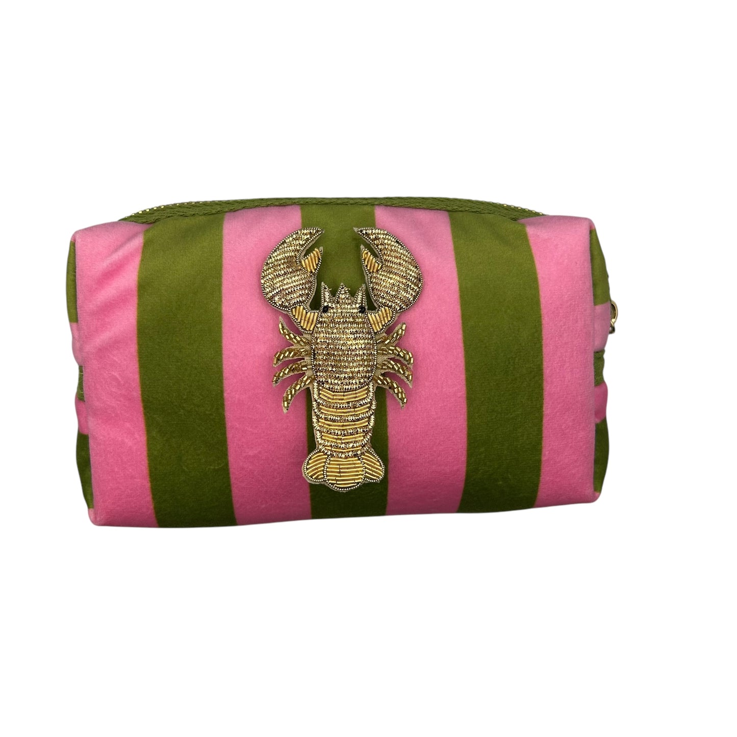 Chartreuse stripe make-up bag with Lobster pin