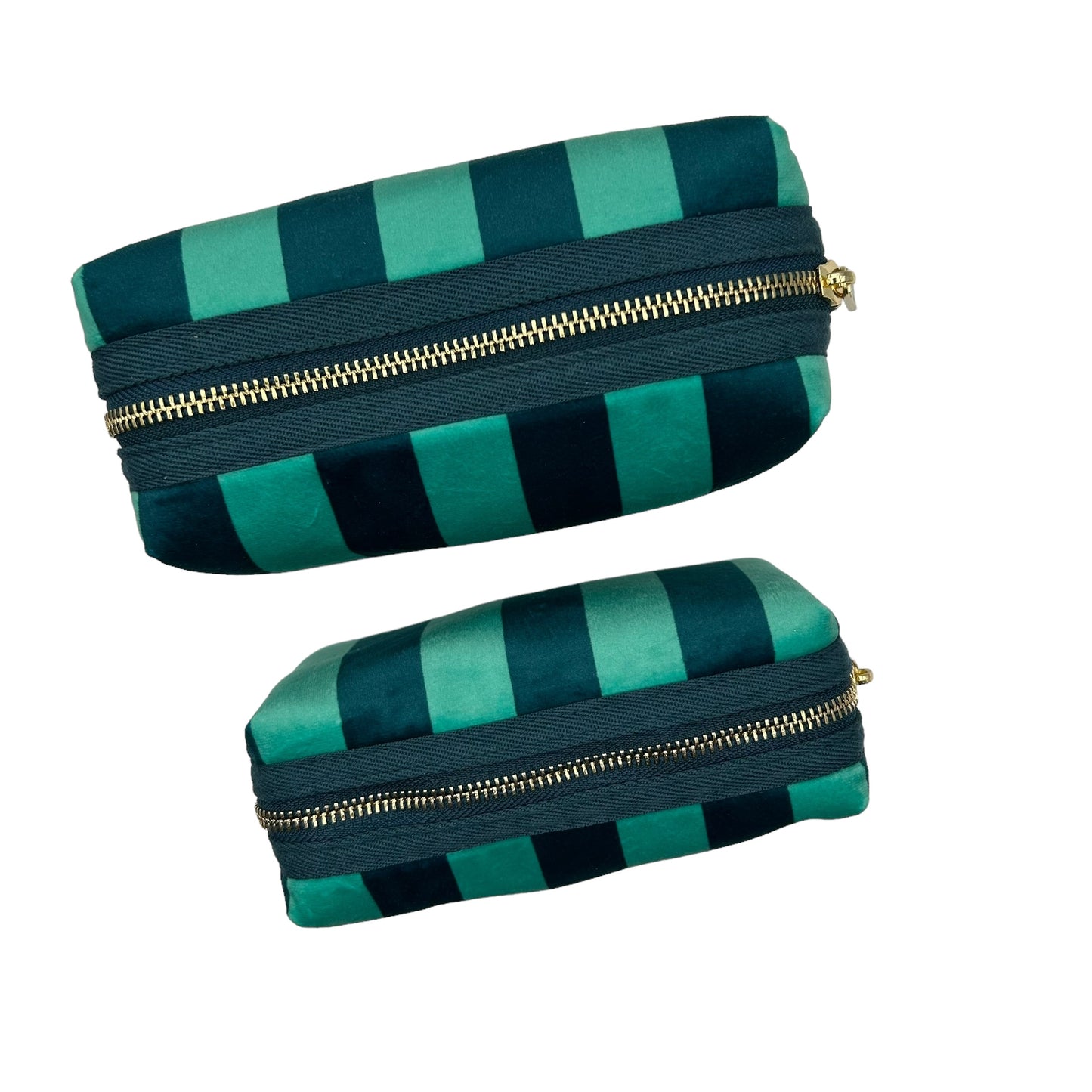 Teal stripe makeup bag with Lobster brooch (two sizes)
