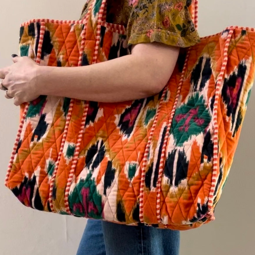 Odisha velvet tote bag in orange