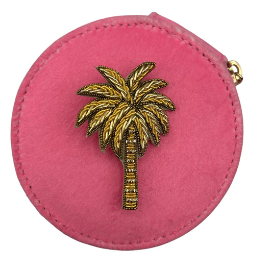 Jewellery Travel Pot in pale pink - Palm Tree brooch