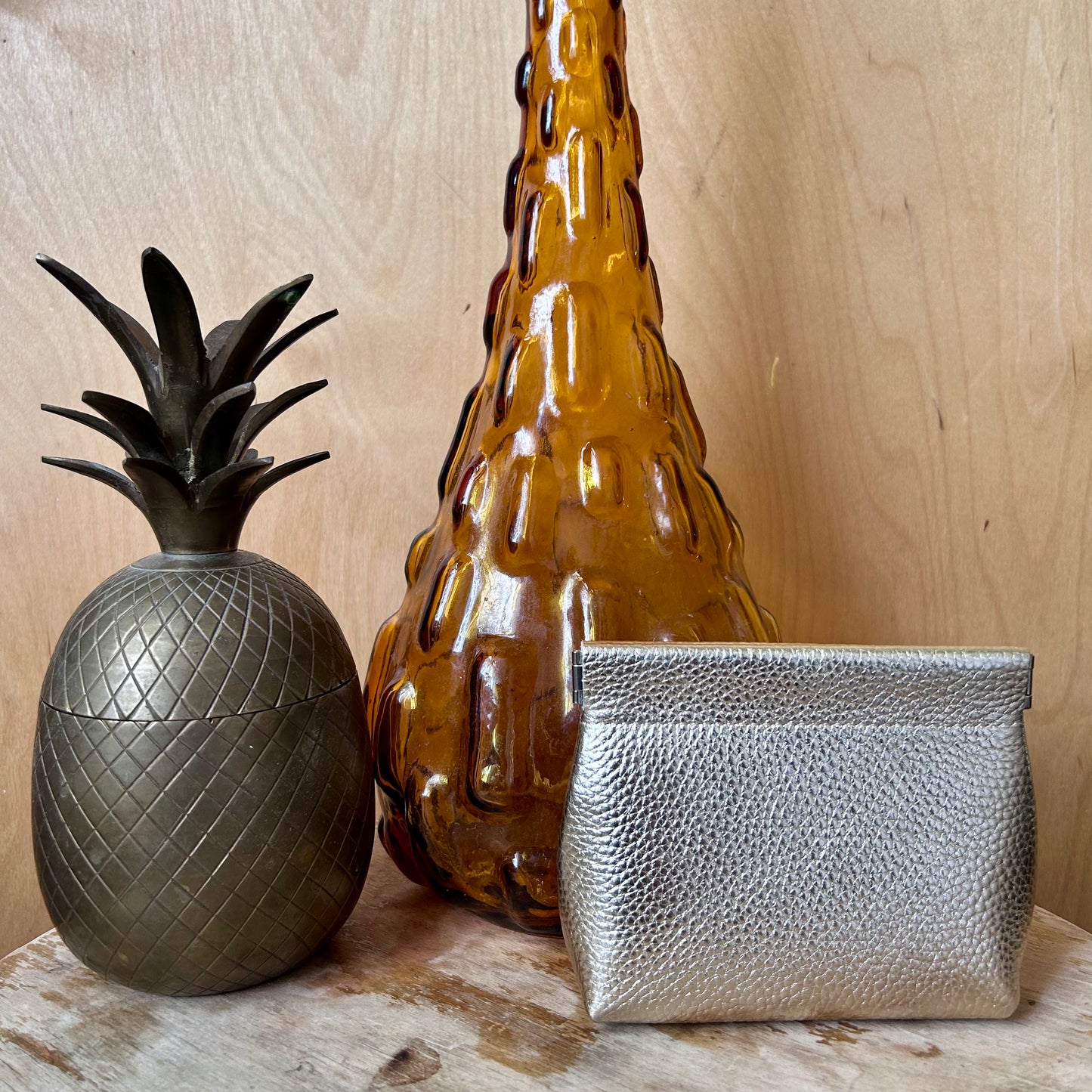 Small Gold Leather Pouch - textured metallic