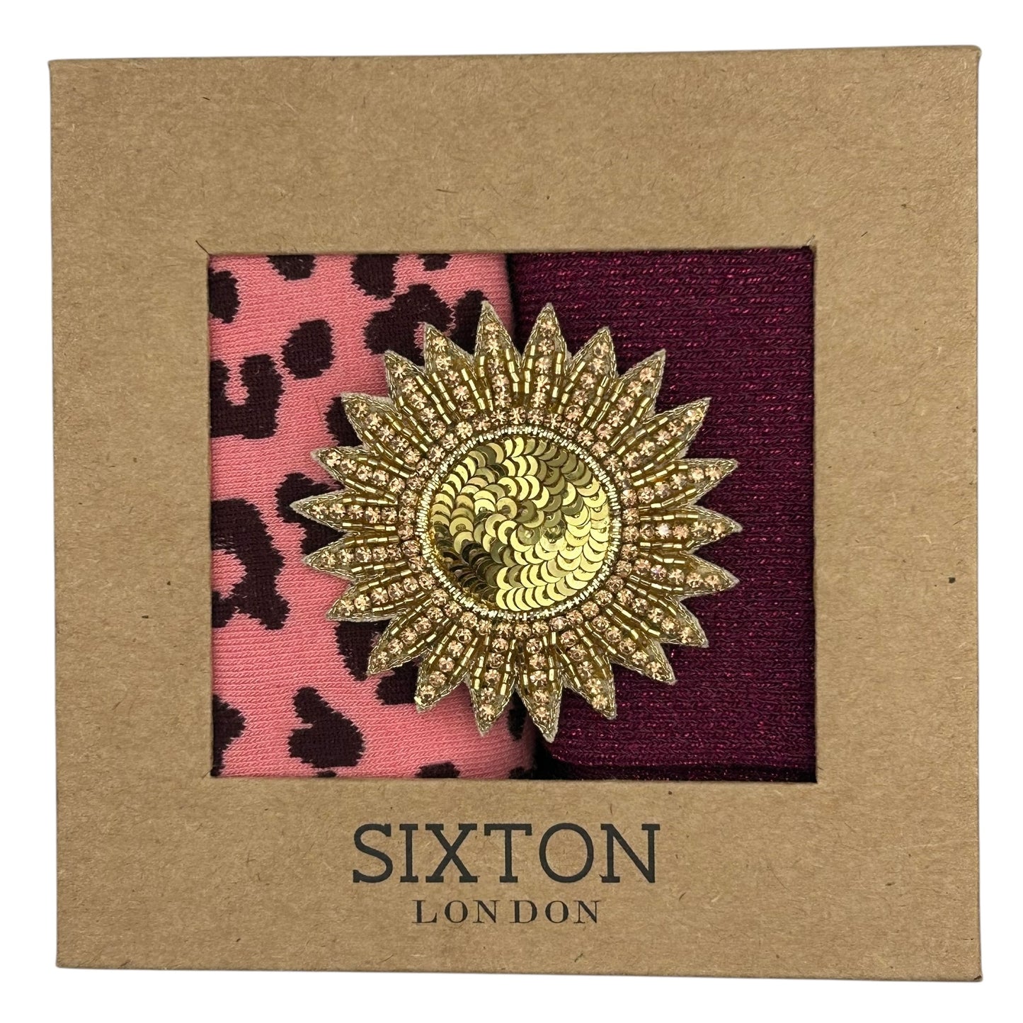 Pink Leopard & Fuchsia Vegas sock box duo with embroidered brooch