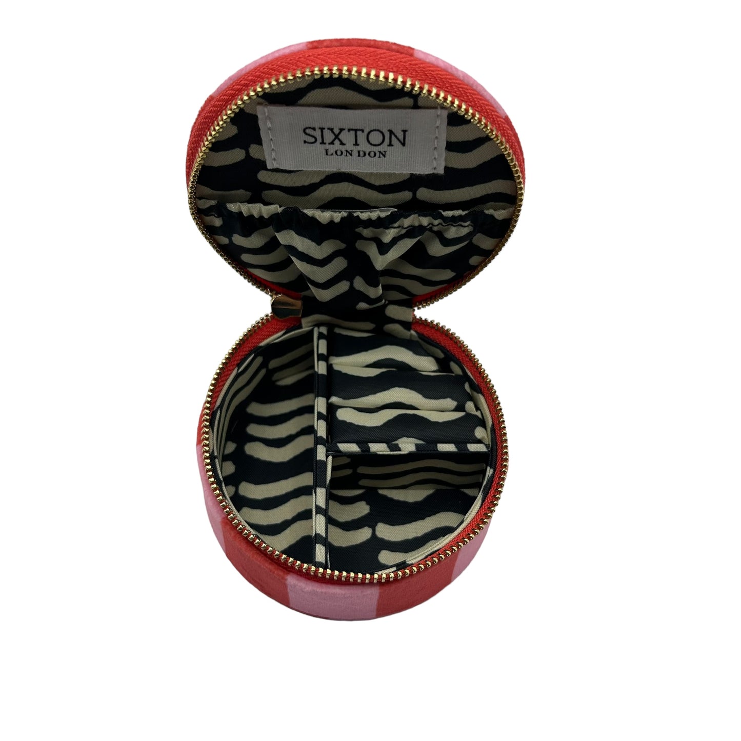 Jewellery Travel Pot in pink stripe - crab brooch