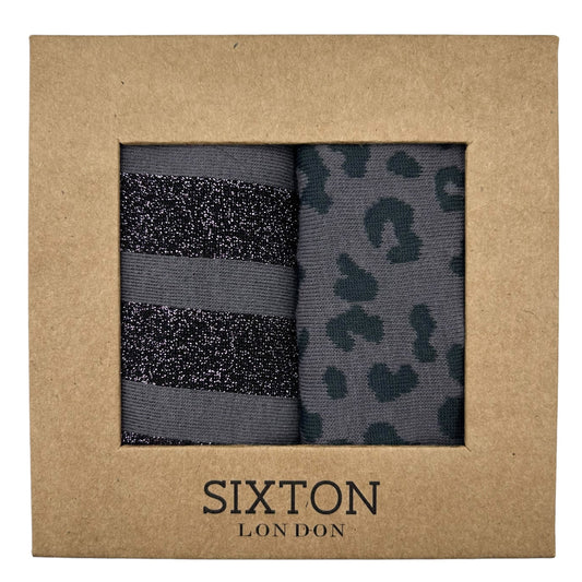 Charcoal leopard and purple Berlin  sock box duo