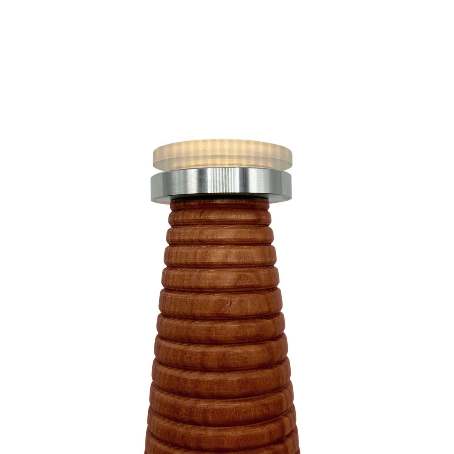 Ribbed Teak style rechargeable touch lamp with black shade