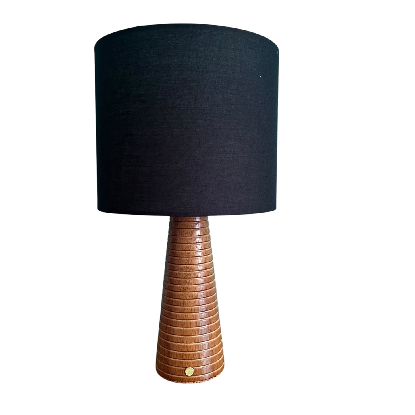 Ribbed Teak style rechargeable touch lamp with black shade