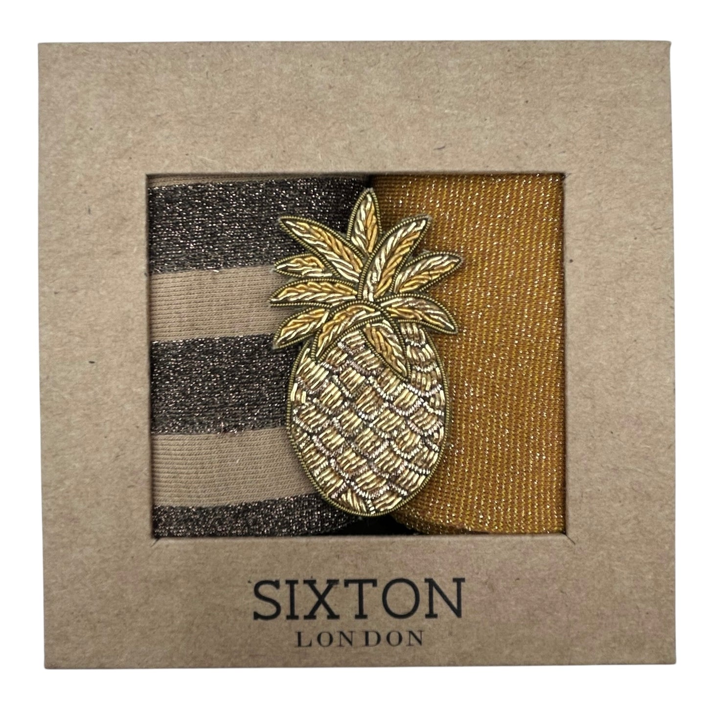 Sand Berlin & Copper Tokyo sock box duo with embroidered brooch