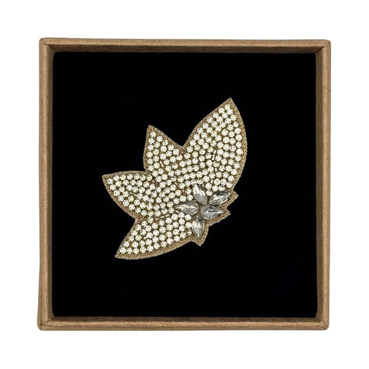 Silver Half Flower embroidered brooch / pin