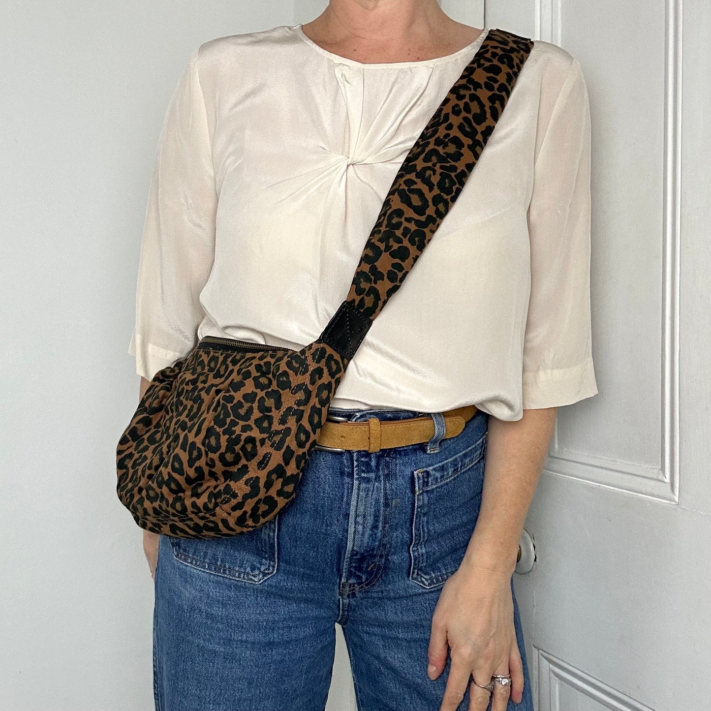 Brixton cross body sling bag - brown leopard print - small