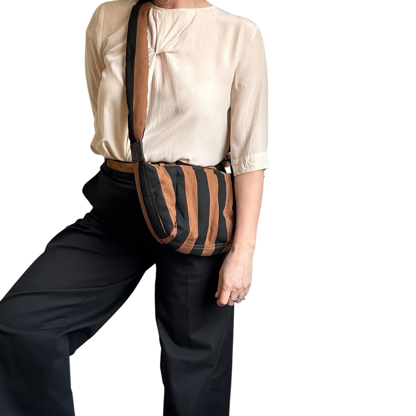 Brixton cross body sling bag - brown & black stripe print  - small