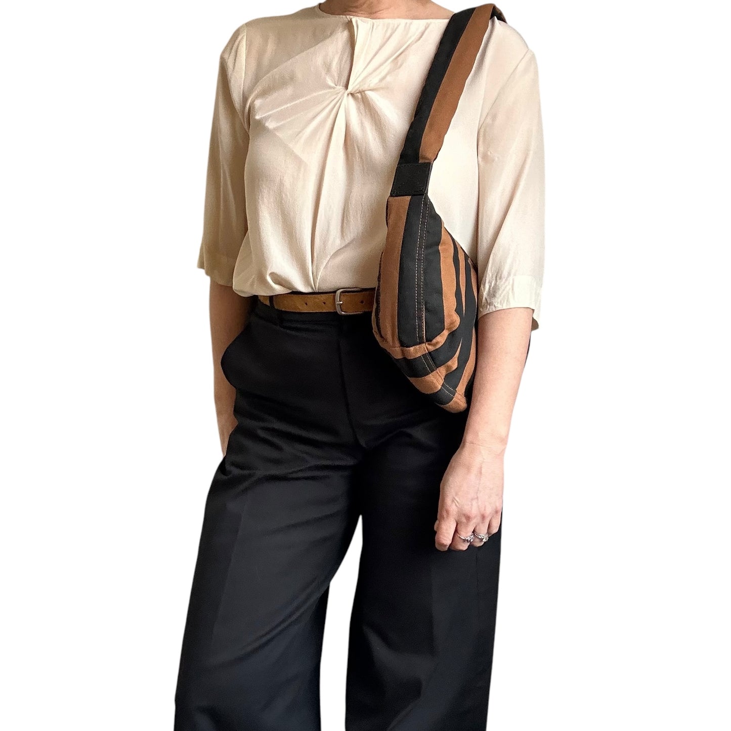 Brixton cross body sling bag - brown & black stripe print  - small