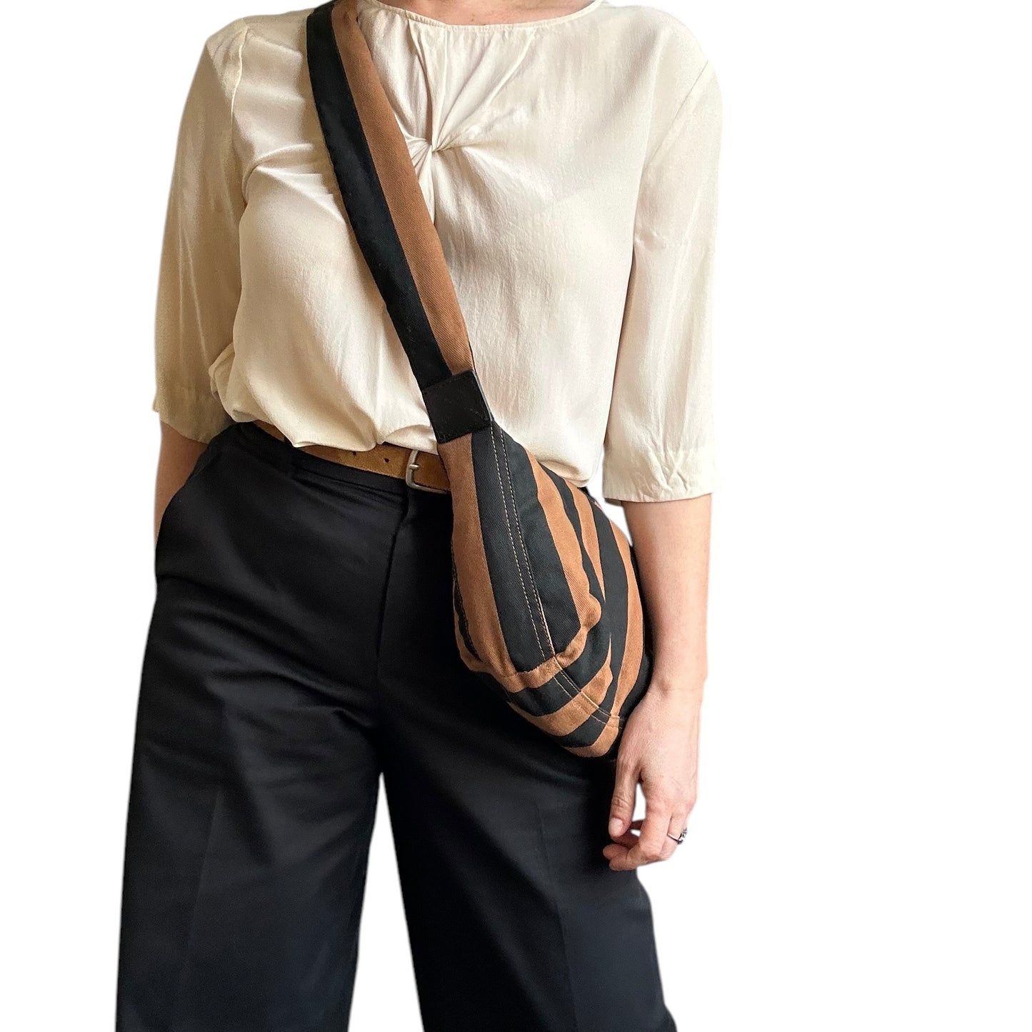 Brixton cross body sling bag - brown & black stripe print  - small