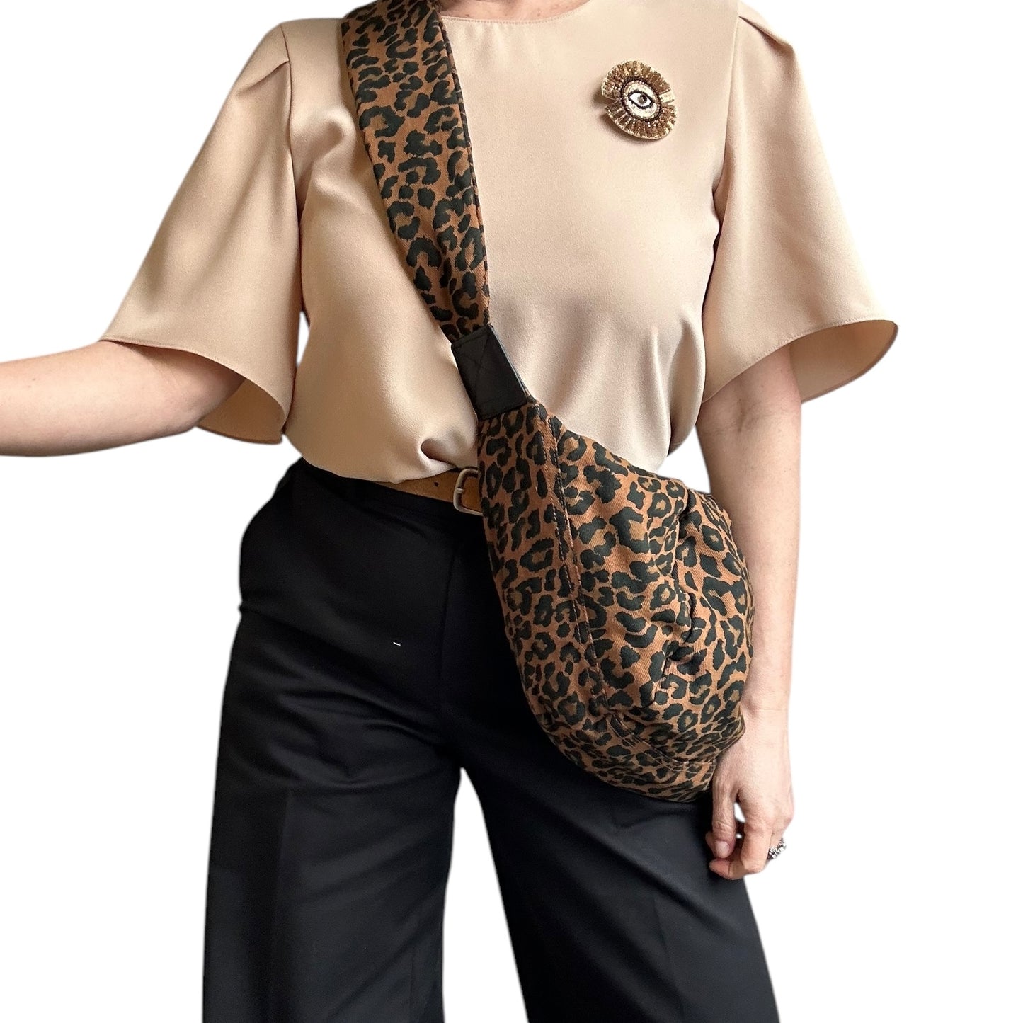 Brixton cross body sling bag - brown leopard print - large