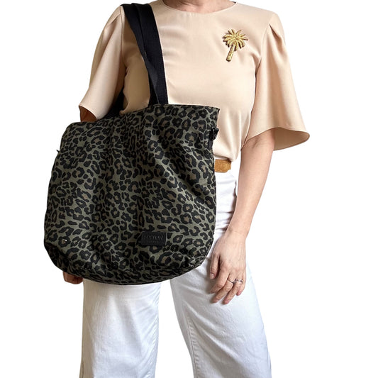 Day trip tote bag - Green Leopard print