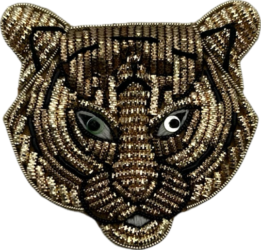 Leopard print makeup bag with Tiger Head brooch (two sizes)