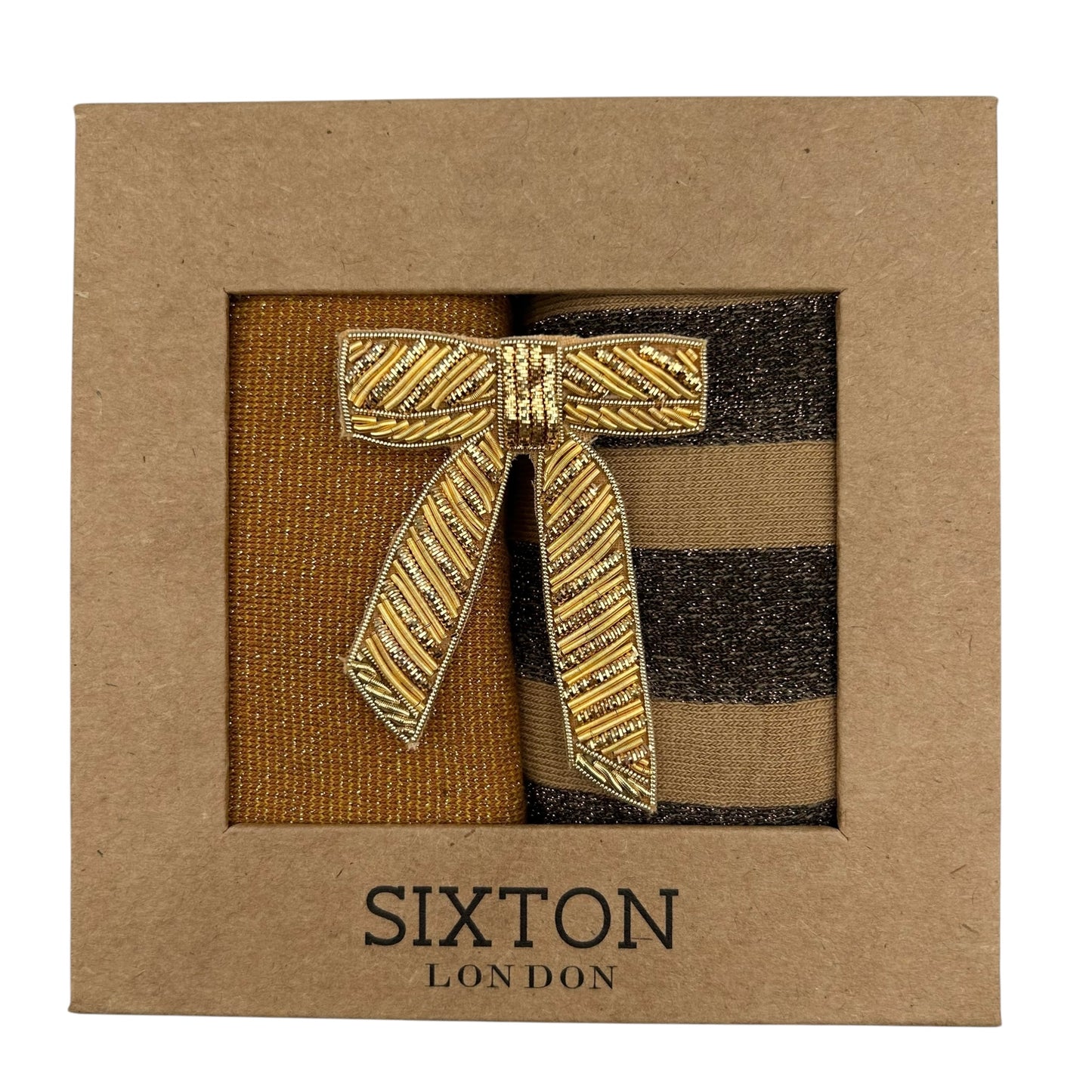 Tokyo Copper & Berlin sand sock box duo with embroidered brooch