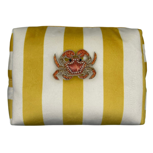 Yellow stripe make-up bag with Crab pin