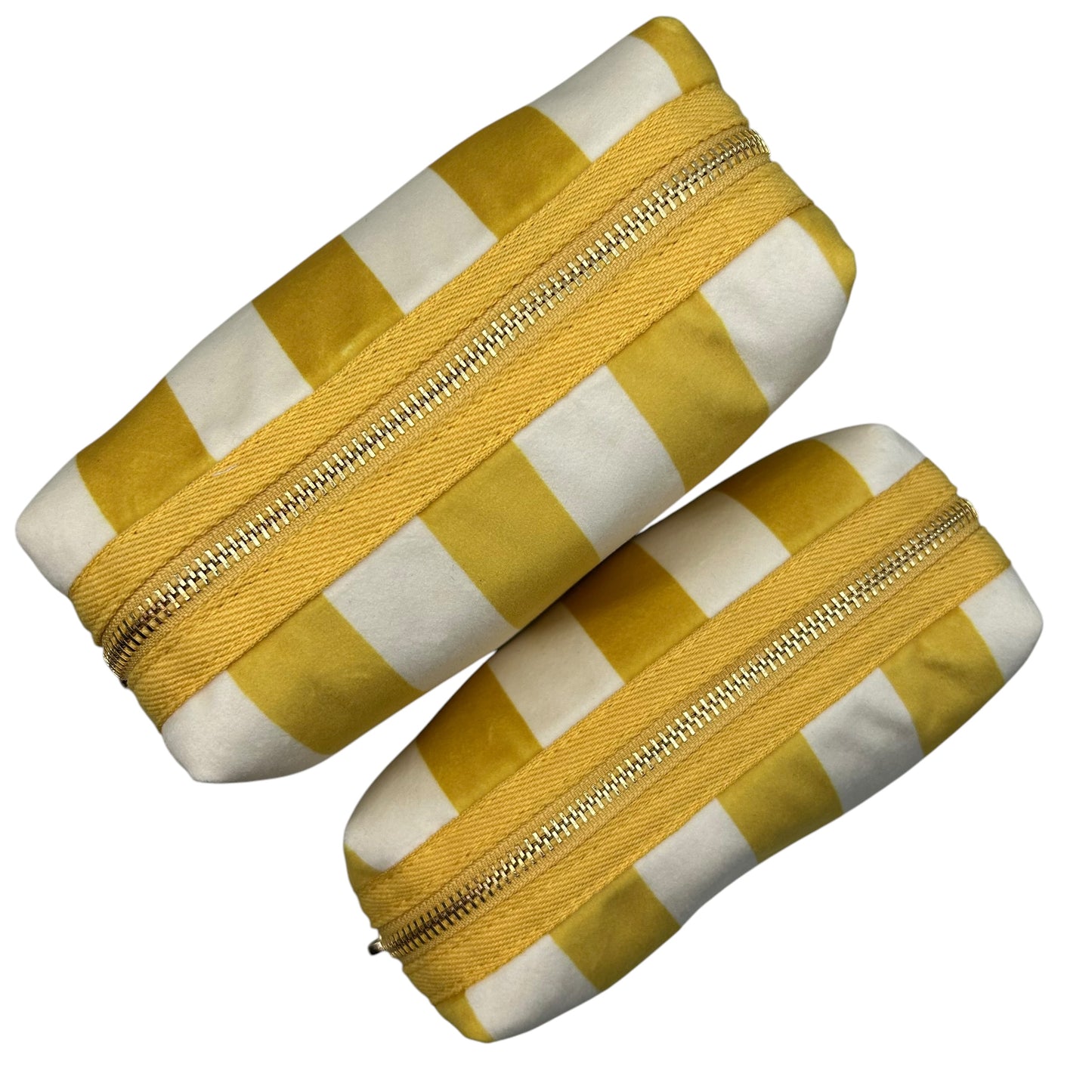 Yellow stripe make-up bag with Crab pin