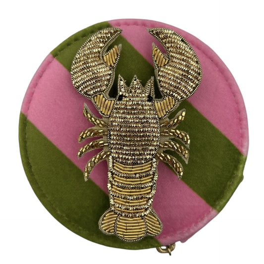 Jewellery Travel Pot in chartreuse stripe - Lobster pin